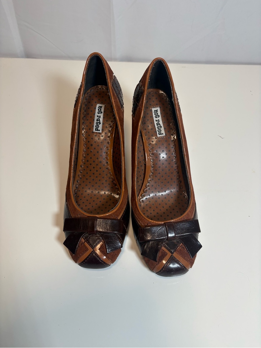 Not Rated Two-Tone Brown & Tan Leather Heeled Pumps